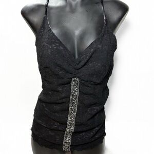 Smart Set Black Lace Camisole with Beaded Center Trim